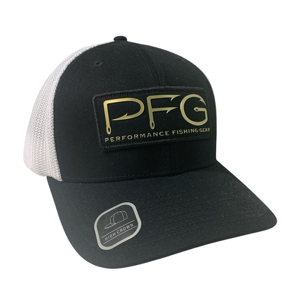 Columbia PFG Gold Fish Hooks Black High Crown Stretch Flex Fit Hat Size L/XL